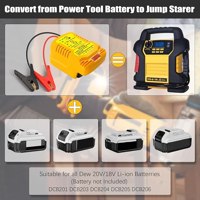 Jumper Cables with Adapter for DeWalt 20V Battery Jump Car Starter,12V Portable Car Starter,with 11AWG Jump kit Cable for Automotive Booster Cable Adapter(Battery not Included)