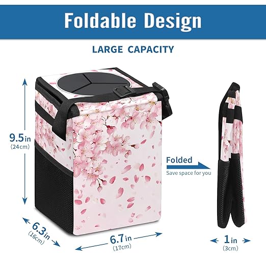 Car Trash Can – Multi-Purpose, Lightweight and Portable with Durable Water-Resistant Coating, No Installation Required, Practical and Ample Capacity, Variety of Colors.Cherry Blossom Pattern