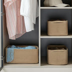 3-Pack Storage Baskets for Organizing | Woven Shelf Toy Basket | Rope Baskets for Gifts Empty | Closet Organizer Bins with Ha