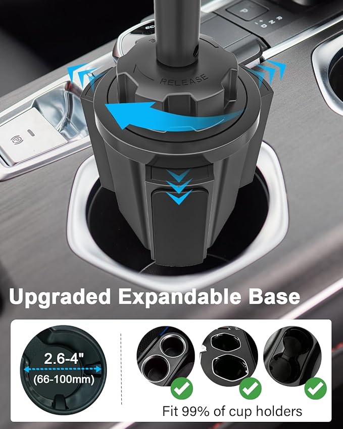 woleyi Tablet Holder for Car Cup Holder, [Full Motion Swivel 19.7" Height] Metal Tablet Car Mount for Truck, for iPad Pro Air Mini, Galaxy Tab, Z Fold, Fire, iPhone, 6-15.6" Devices, Cars Trucks SUVs