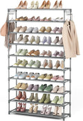 LANTEFUL 10 Tiers Shoe Rack 50 Pairs Large Capacity Tall Shoe Organizer Sturdy Shoe Storage with Two Hooks Space Saving Metal