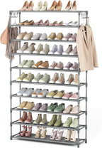 LANTEFUL 10 Tiers Shoe Rack 50 Pairs Large Capacity Tall Shoe Organizer Sturdy Shoe Storage with Two Hooks Space Saving Metal