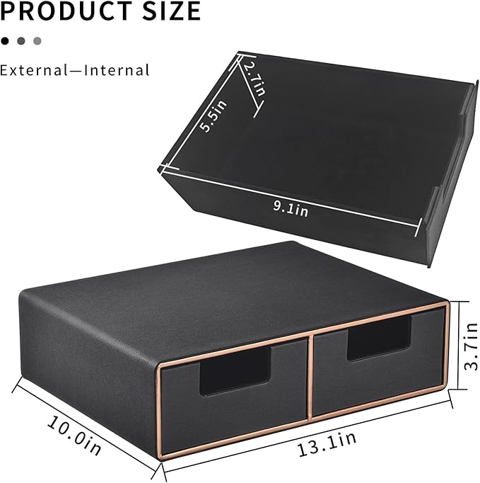 Linen Leather Desk Organizer with Drawers－Mini Desktop Drawer Organizer Stackable + Stackable Organizer Drawer PU Leather Cla