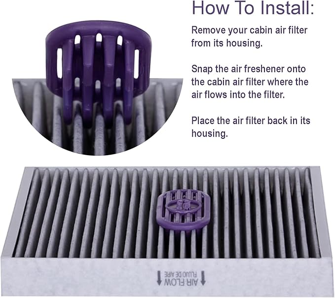 Pureflow Cabin Filter Air Freshener with Odor Eliminator - Fits on Most Car, Truck, and SUV Cabin Air Filters - Lavender (Pac