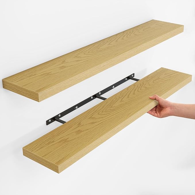 Fun Memories Rustic Wood Floating Shelves for Wall, Space-Saving Wall Mounted Shelves for Bathroom, Bedroom, Living Room and 