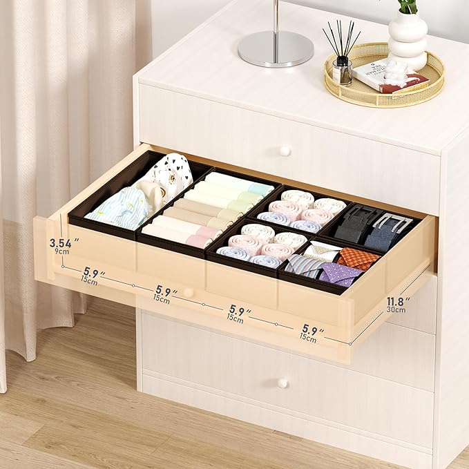 DIMJ Drawer Organizers Clothes, Set of 16 Dresser Organizer Bins, Fabric Closet Organizers and Storage, Shallow Drawer Divide
