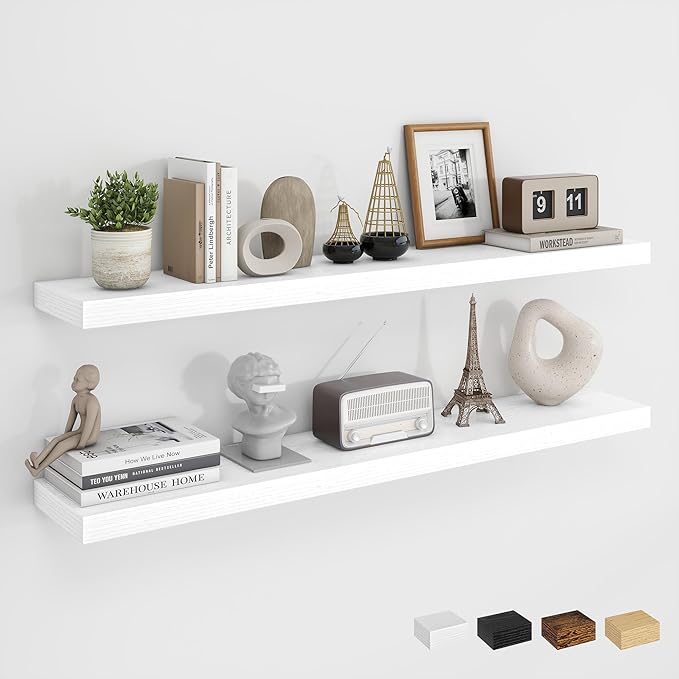 Dreamland 40Inch Floating Shelves for Wall, Rustic Wooden White Floating Shelves for Living Room, Kitchen, Farmhouse, Deep Wa