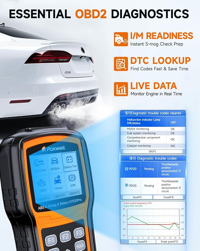 2026 FOXWELL NT630 Pro 2-in-1 ABS SRS Scan Tool & Battery Tester, Upgraded from NT630 Plus, OBD2 Scanner with 12V Battery Load