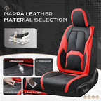 Coverado Leather Seat Covers Full Set, Black and Red Leather Car Seat Cover, Waterproof Car Seat Protector with Lumbar Suppor