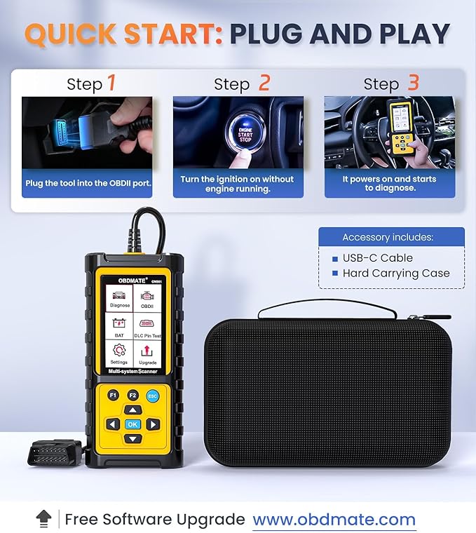 OBD2 Scanner with ABS SRS Transmission, Reset Fault Lights | Check Engine Code Reader with Full OBDII Functions | DLC Pin