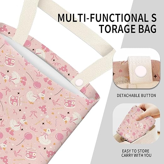 Car Garbage Can, Seat Back Hanging Cute Car Trash Can Bag, Car Organizer and Storage Bag for Travelling, Outdoor Cute Pink White Duck