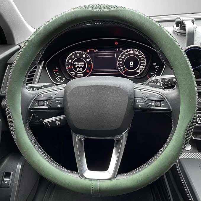 LKWLIKEI Car Steering Wheel Cover, Universal 15 inch, the Latest Microfiber Leather Breathable Technology Fabric, Non-Slip, C