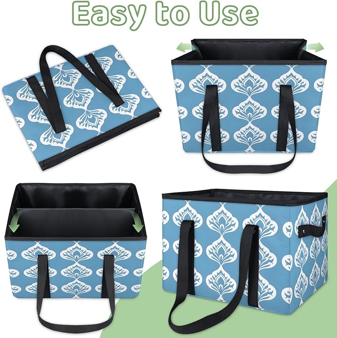 Reusable Grocery Bags Heavy Duty Shopping Bags Foldable Large Tote Bags with Long Handles & Hard Bottom