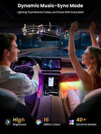 Car LED Lights Interior, 16M Colors APP & CarPlay Control, Music Sync Ambient Lighting Kit, Auto-On/Off，Voltage Protection, Brightness Dimmer 12V DC LED Strip Lights for Car, Truck, SUV