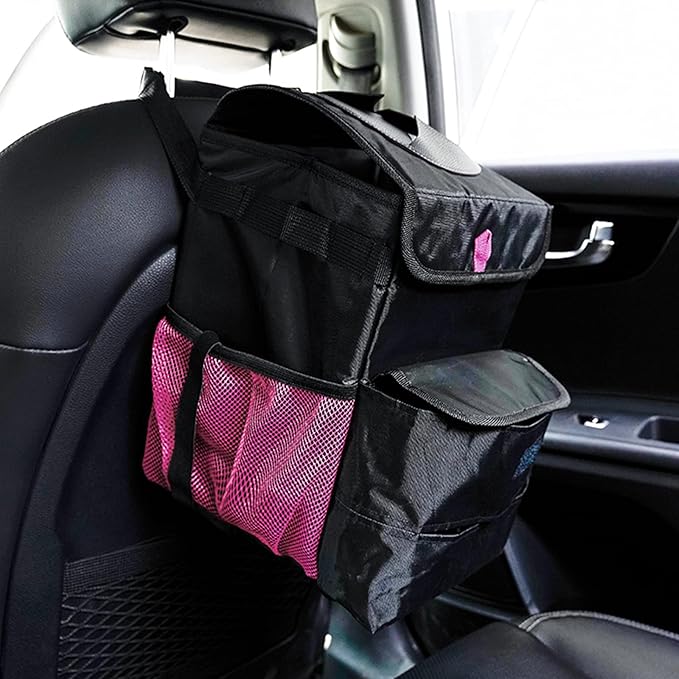Car Trash Can Foldable Garbage Bin Leakproof 3 Gallons Black Pink