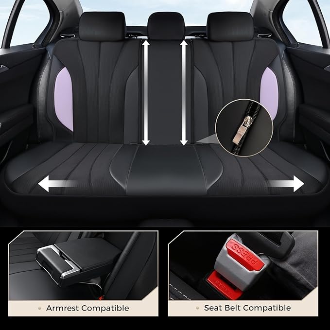 Coverado Car Seat Covers Full Set, Automotive Seat Covers 5-piece, Leather Car Protectors 5 Seats, Purple Auto Seat Covers Sp