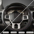 West Llama Customized Auto Car Steering Wheel Cover with 3D Texture for Dodge RAM 1500 2500 3500, 15.5-16 inch (Black+Red Lin