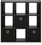 Furinno Simplistic 9-Cube Organizer with Bins, Small Size (Assembled unit dimensions : 7.9"D x 26.5"W x 26.7"H inches), Espre