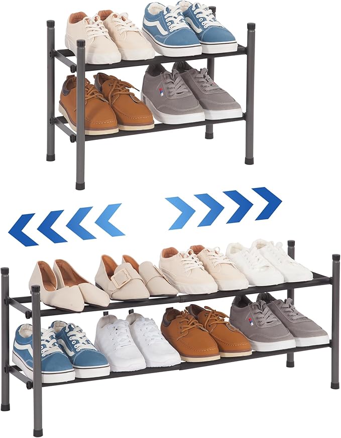 STORAGE MANIAC Expandable Shoe Rack, 8 Pairs Stackable Small Shoe Rack, Metal Adjustable Shoes Organizer for Closet, Entryway
