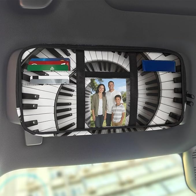 Piano Keyboard Car Sun Visor Storage Bag, Car Accessories with Zipper Visor Storage Pouch Tactical Panel Adjustable Straps for SUV Truck