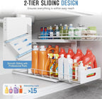 Under Sink Organizer Upgrade To Professional Rails,2-Tier Dual Pull Out Cabinet Storage,Height Adjustable Slide Out Drawers F
