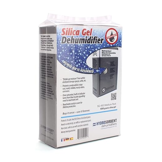 HYDROSORBENT Gun Safe Dehumidifier Rechargeable Silica Gel 450 Gram Carton. Moisture Absorber. Reusable Desiccant