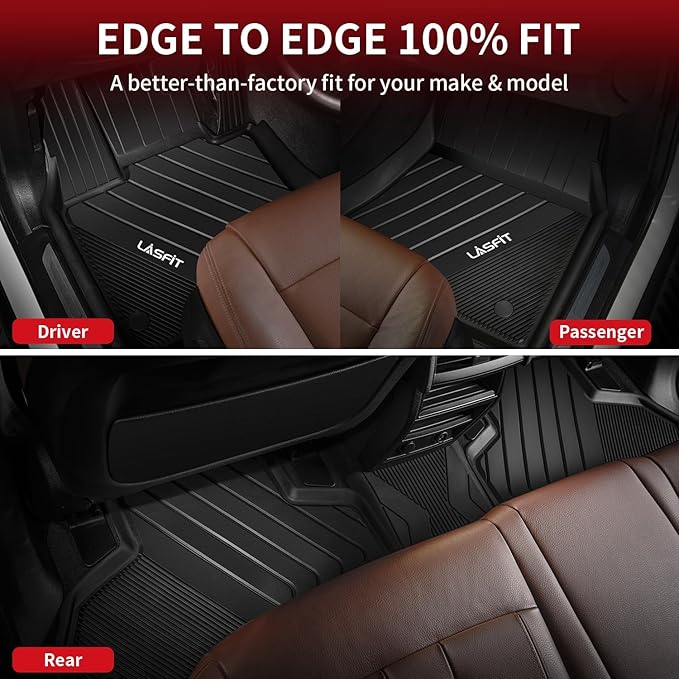 LASFIT Floor Mats for BMW X5 (F15) 2014-2018 / for BMW X6 (F16) 2015-2019, Custom Fit TPE All Weather Floor Liners 1st & 2nd Row Car Mat, Black