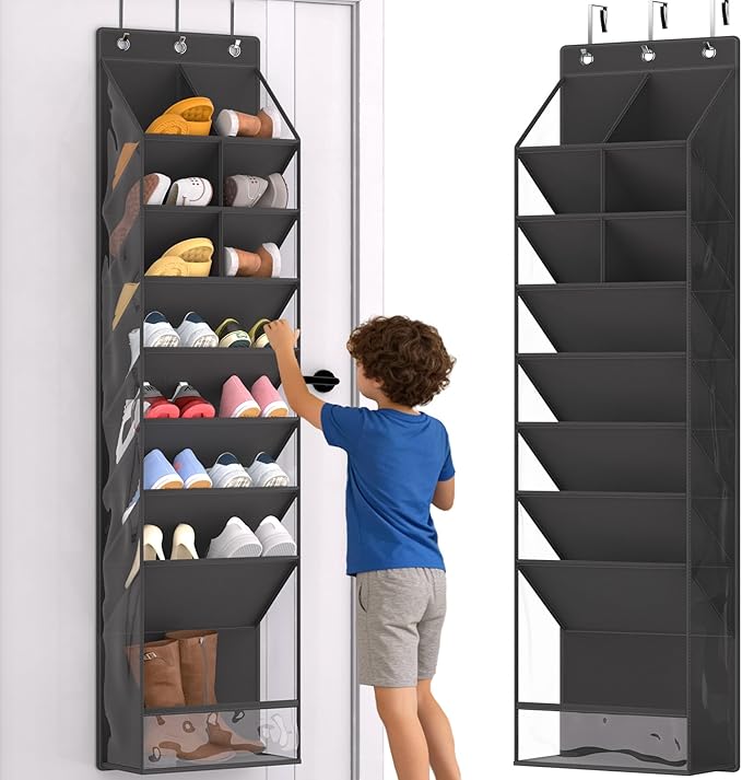 VERONLY Over the Door Shoe Organizer, Hanging Shoe Rack for Closet with 16-20 Pairs Capacity, Foldable Storage for Shoes, Boo