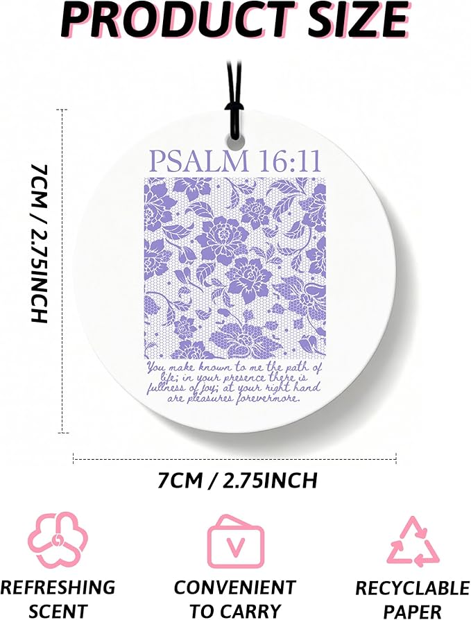 Purple Christian Round Car Air Freshener 4 Pcs, Girly Pouple Bow Floral Religious Hanging Air Freshener for Cars Closet Drawe