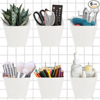 G.CORE Large Grid Wall Bins - 6Pack White Gridwall Accessories Hanging Cups with Back Hooks - Plastic Grid Wall Panels Organi