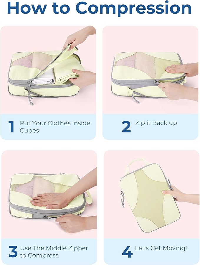 BAGSMART Compression Packing Cubes for Travel, Compressible Luggage Organizer for Cruise Ship, Lightweight Travel Essentials 