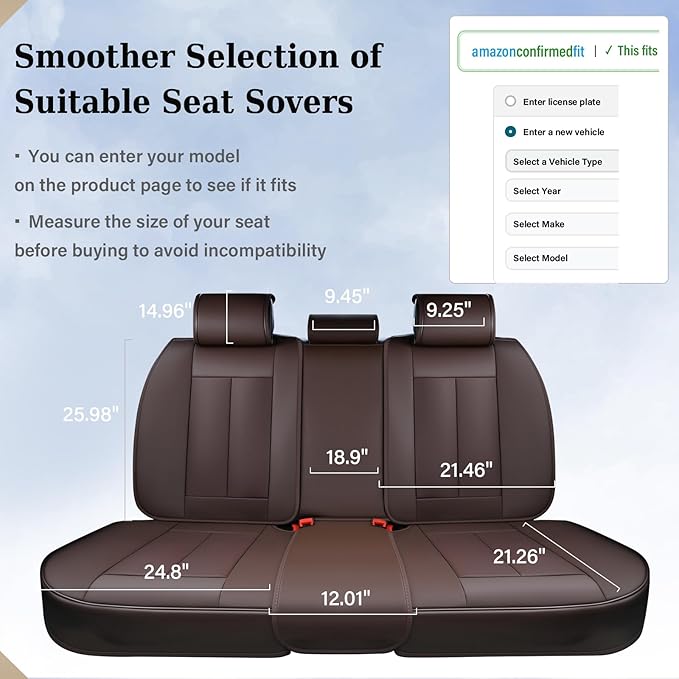 Coverado Rear Seat Covers for Cars, Brown Back Seat Protector, Back Seat Cover for Kids, 3-Pieces Waterproof Car Seat Cushion