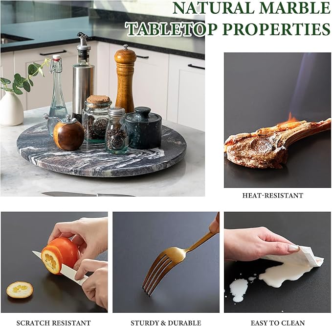 Koville 16'' Luxurious Natural Marble Lazy Susan Marble Turntable for Kitchen Dinning, Lazy Susans Organizer for Cabinet, Ser