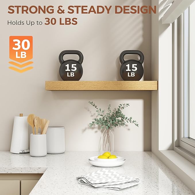 Dreamland Floating Shelves for Wall,8 Inch Deep Floating Shelves,24" W x 8" D Wall Shelves for Bedroom, Living Room, Kitchen,