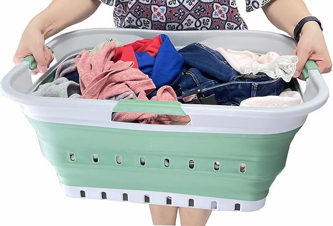 SAMMART 42L (11 gallon) Collapsible Plastic Laundry Basket - Foldable Pop Up Storage Container/Organizer - Portable Basket - 