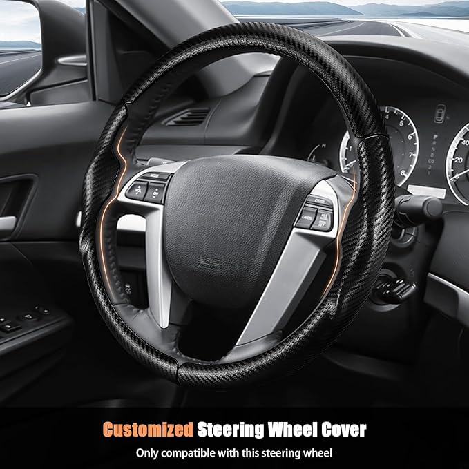 Aimato Customized Steering Wheel Cover for Honda Accord 2008-2012/Pilot 2009-2015/Odyssey 2011-2017,Thin,Anti-Slip,Scratch-Resistant Exclusive Car Accessory for Honda,Matte Black