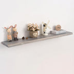 Live Edge Floating Shelf, 48 Inch Solid Elm Wood - Weathered Gray Rustic Wood Wall Shelf with Invisible Brackets for Living R