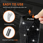 NBTEPEM Bling Car Trash Can with Lid, Bling Car Accessories Trash Bin, Leakproof Auto Garbage Can with 30 Trash Bags, Multipurpose Organizers and Storage for Home, Office (Black Diamond)