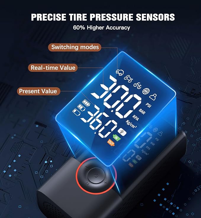 Tire Inflator Portable Air Compressor Portable Cordless Mini Air Pump with Digital Pressure Gauge Inflater 150PSI 3X Fast Inflation Auto Shutoff Large Battery Tires Pump for Cars Motors Bikes Balls