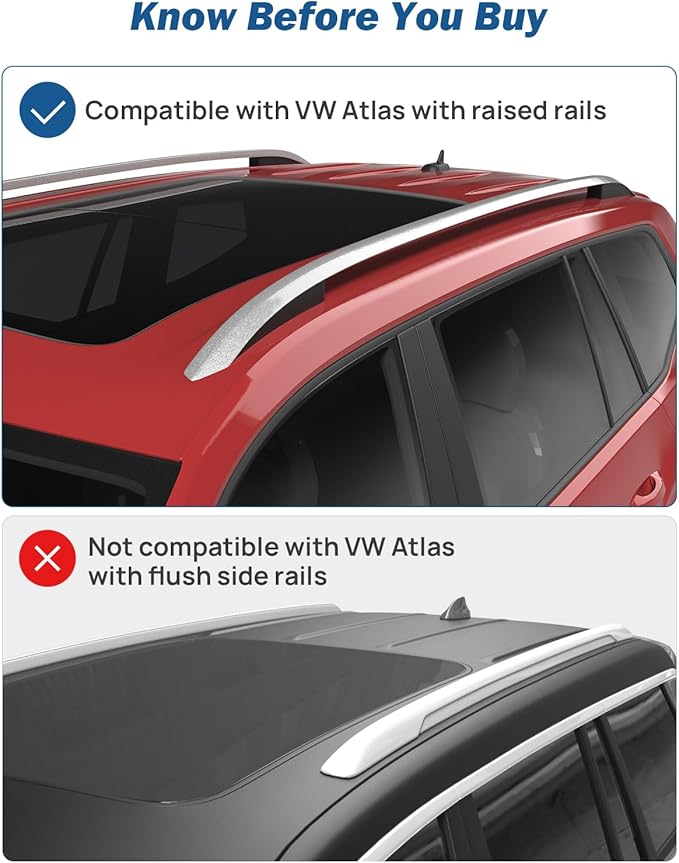 JOYTUTUS Lockable Roof Rack Cross Bars Compatible with Volkswagen VW Atlas 2017-2025 with Raised Side Rails (Not Fit for Cross Sport),Anti-Rust Aluminum Crossbars for Roof Cargo Carrier Bag Luggage