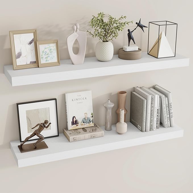 Dreamland 40 Inch Long Floating Shelves in White,9.3 Inch Deep Floating Shelf for Wall,Large Display & Storage Shelf, Wall Sh