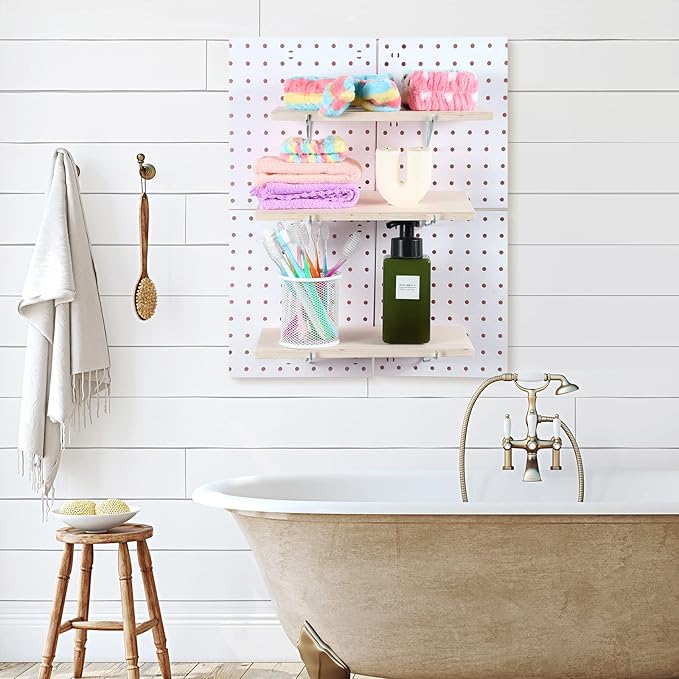 Blulu 4 Set Large Pegboard Shelf Kit Fiberboard peg Board Shelving Storage Brackets Stain Resistant Peg Board Organizer Shelv