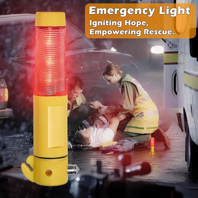 XhuangTech 4 in 1 Car Safety Hammer, Emergency Escape Tool Seat Belt Cutter with Car Window Breaker LED Flash Light Beacon Li