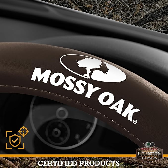 Mossy Oak Camo Steering Wheel Cover, Durable Grip Car Steering Cover, Universal Fit 14.5"–15.5" - Made with Premium Brown PVC