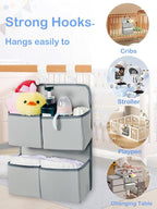 Hanging Diaper Organizer for Crib/Playard/Bassinet/Playpen – Hold 80+ Diapers - Changing Table Diaper Holder - Hanging Diaper