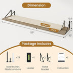 Deep Floating Shelves,55" Wx10 D Wood Wall Shelves Set of 2,Long Wood Floating Shelf with Metal Brackets,Floating Bookshelf f