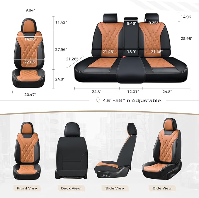 Coverado Car Seat Covers Full Set, Seat Covers for Cars, Front Seat Covers and Back Seat Cover Waterproof Leather Automotive 