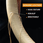 AUTOXBERT 38cm/15 Inch Genuine Leather DIY Steering Wheel Cover Soft Hand Sewing On Wrap Cover with Needles Thread fit for VW