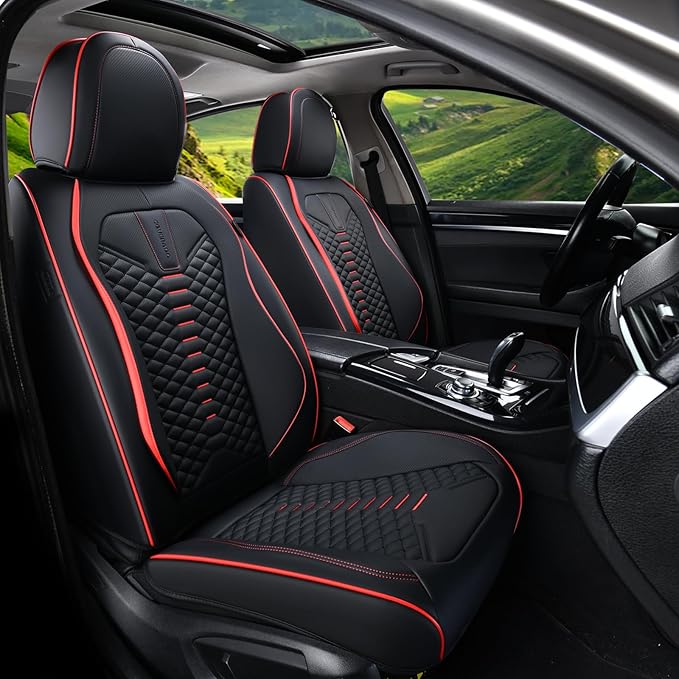 Coverado Seat Covers Full Set, Waterproof Nappa Leather Seat Covers for Cars, 5 Seats Universal Car Seat Protectors, Black Ca
