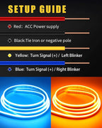 Dynamic Scan Start Up Hood Light Strip Sequential Flowing Turn Signal Lights Flexible Car Led Light Strip Exterior DRL Daytime Running Light,Dual Color Amber Ice Blue Switchback 12V 70inch (1Set)